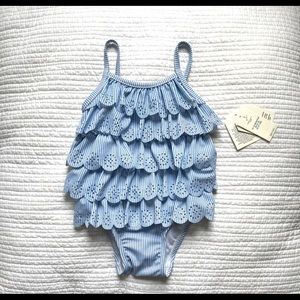 NWT Baby GAP ruffled blue & white stripe